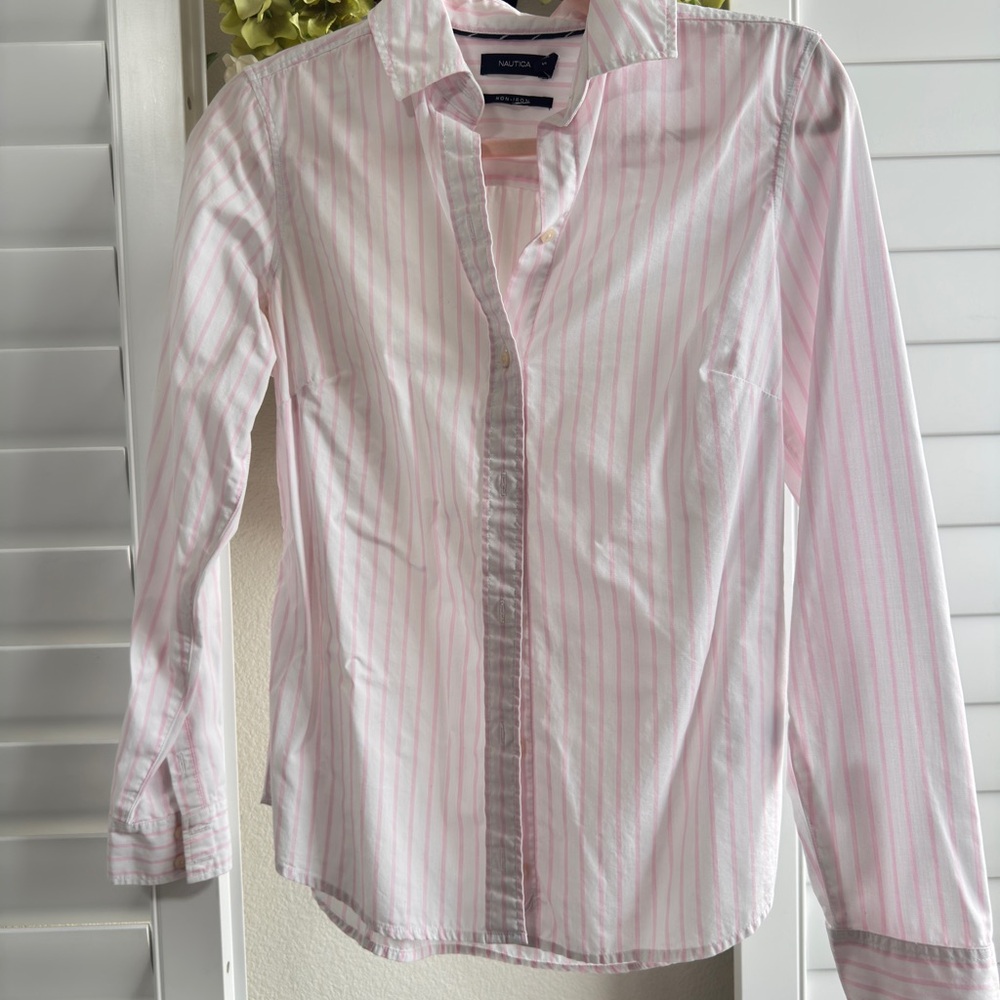 Nautica White and Pink Striped Shirt